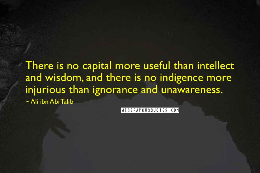 Ali Ibn Abi Talib Quotes: There is no capital more useful than intellect and wisdom, and there is no indigence more injurious than ignorance and unawareness.