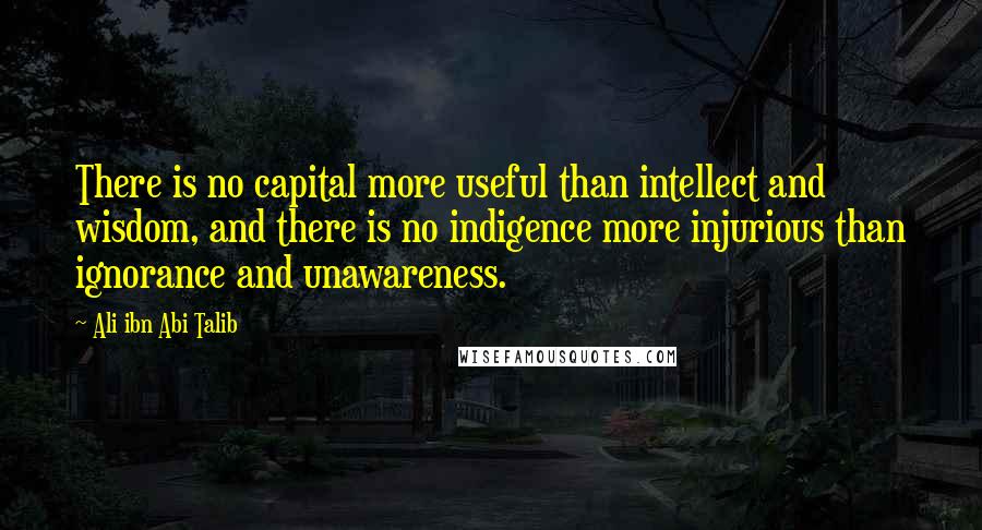 Ali Ibn Abi Talib Quotes: There is no capital more useful than intellect and wisdom, and there is no indigence more injurious than ignorance and unawareness.