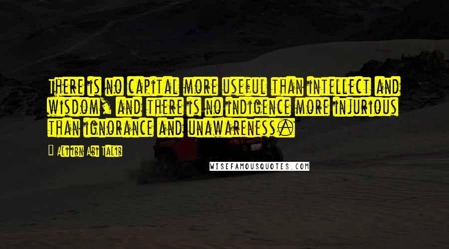 Ali Ibn Abi Talib Quotes: There is no capital more useful than intellect and wisdom, and there is no indigence more injurious than ignorance and unawareness.