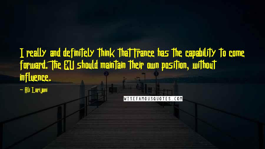 Ali Larijani Quotes: I really and definitely think that France has the capability to come forward. The EU should maintain their own position, without influence.