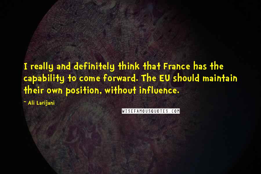 Ali Larijani Quotes: I really and definitely think that France has the capability to come forward. The EU should maintain their own position, without influence.