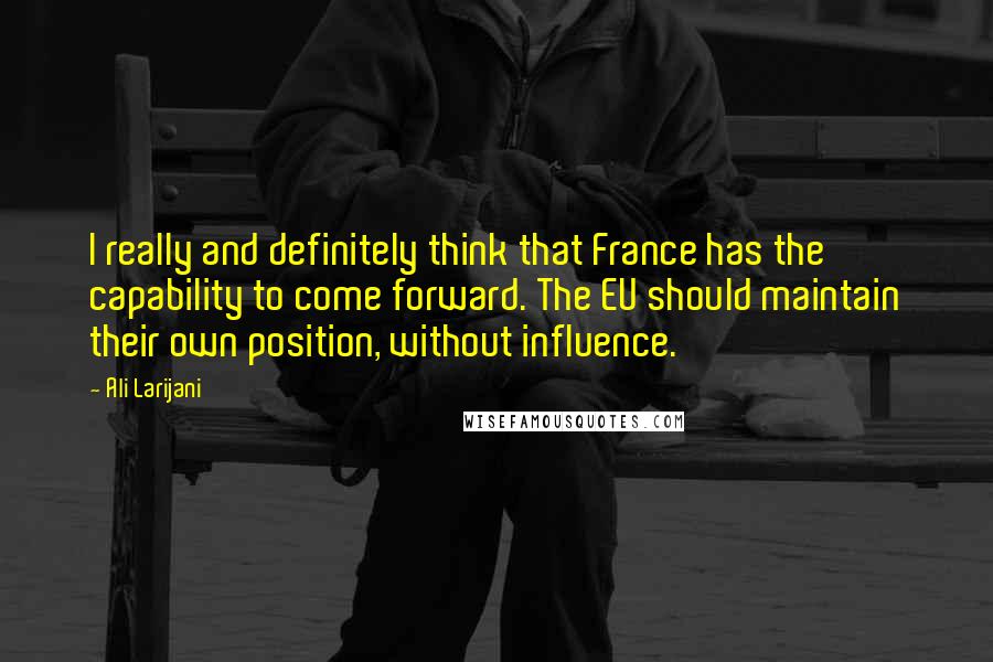 Ali Larijani Quotes: I really and definitely think that France has the capability to come forward. The EU should maintain their own position, without influence.