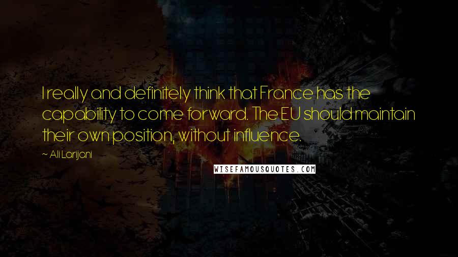 Ali Larijani Quotes: I really and definitely think that France has the capability to come forward. The EU should maintain their own position, without influence.