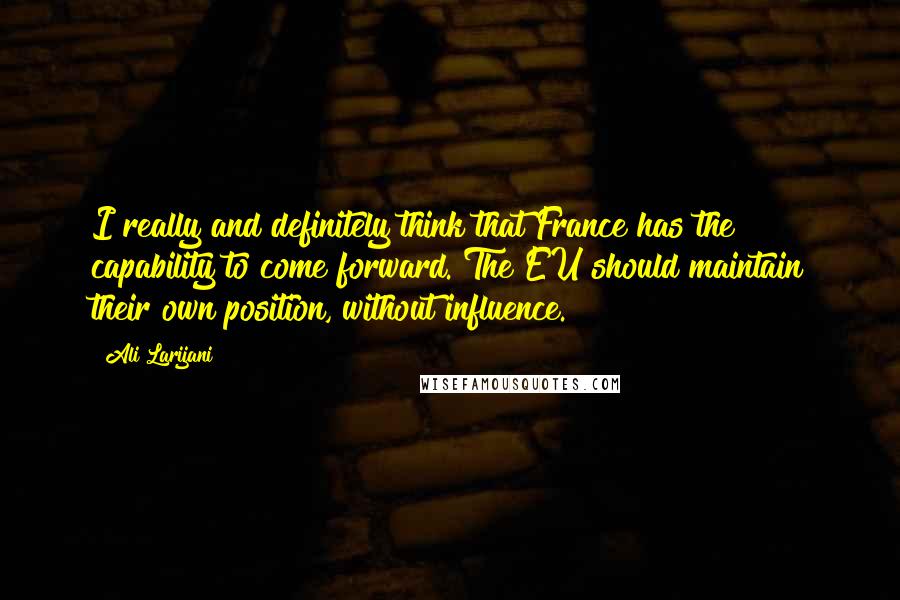 Ali Larijani Quotes: I really and definitely think that France has the capability to come forward. The EU should maintain their own position, without influence.