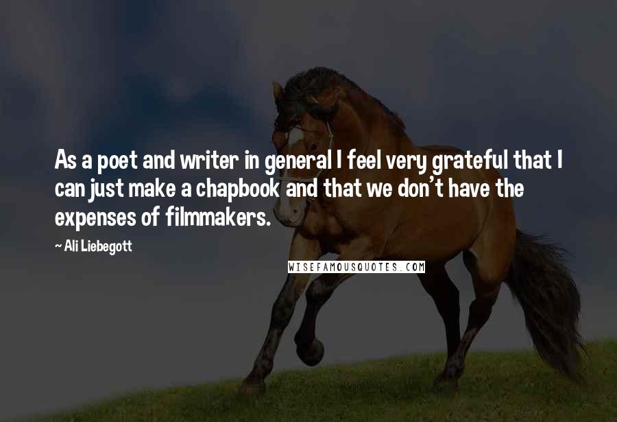 Ali Liebegott Quotes: As a poet and writer in general I feel very grateful that I can just make a chapbook and that we don't have the expenses of filmmakers.