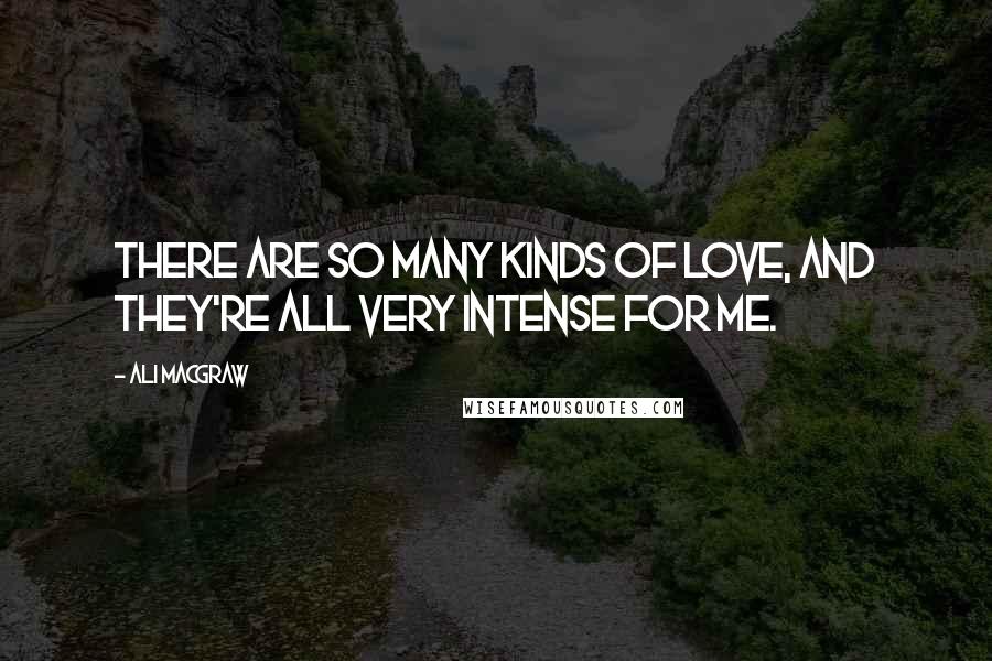 Ali MacGraw Quotes: There are so many kinds of love, and they're all very intense for me.
