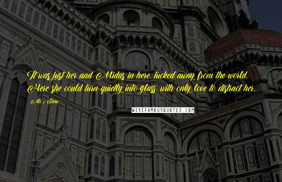 Ali Shaw Quotes: It was just her and Midas in here, tucked away from the world. Here she could turn quietly into glass, with only love to distract her.