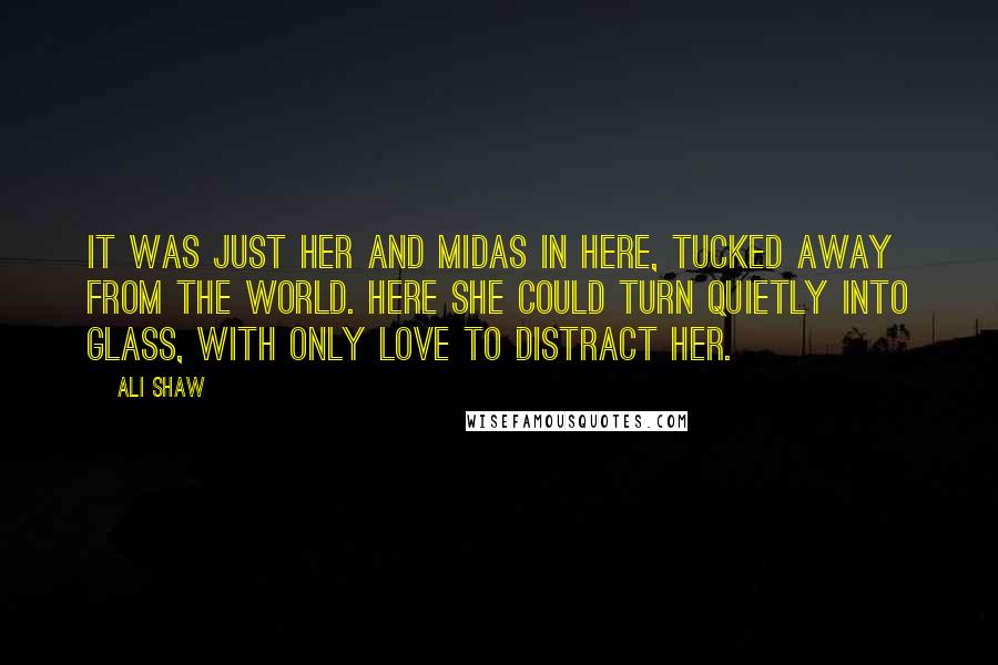 Ali Shaw Quotes: It was just her and Midas in here, tucked away from the world. Here she could turn quietly into glass, with only love to distract her.