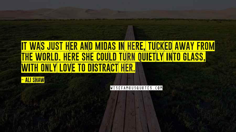 Ali Shaw Quotes: It was just her and Midas in here, tucked away from the world. Here she could turn quietly into glass, with only love to distract her.