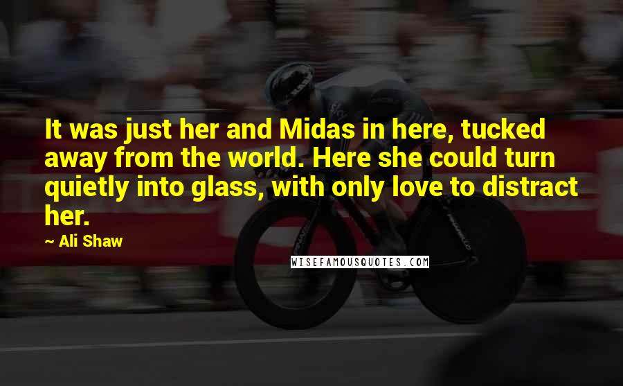 Ali Shaw Quotes: It was just her and Midas in here, tucked away from the world. Here she could turn quietly into glass, with only love to distract her.