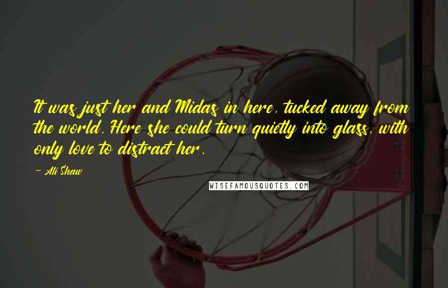 Ali Shaw Quotes: It was just her and Midas in here, tucked away from the world. Here she could turn quietly into glass, with only love to distract her.