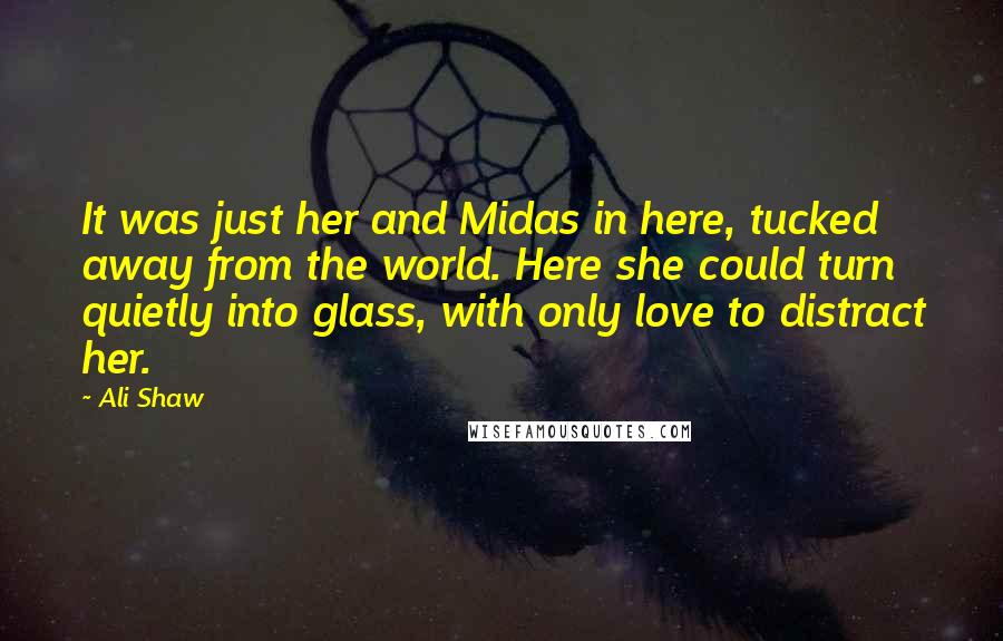 Ali Shaw Quotes: It was just her and Midas in here, tucked away from the world. Here she could turn quietly into glass, with only love to distract her.