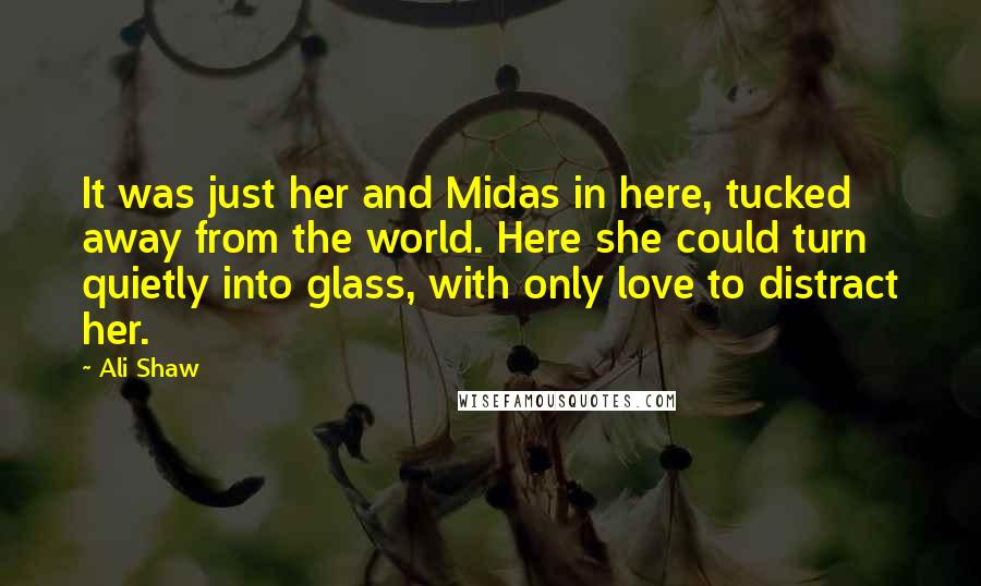 Ali Shaw Quotes: It was just her and Midas in here, tucked away from the world. Here she could turn quietly into glass, with only love to distract her.