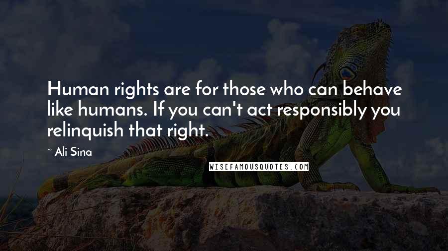 Ali Sina Quotes: Human rights are for those who can behave like humans. If you can't act responsibly you relinquish that right.