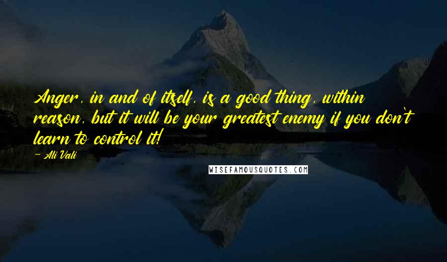 Ali Vali Quotes: Anger, in and of itself, is a good thing, within reason, but it will be your greatest enemy if you don't learn to control it!