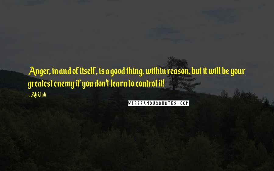 Ali Vali Quotes: Anger, in and of itself, is a good thing, within reason, but it will be your greatest enemy if you don't learn to control it!