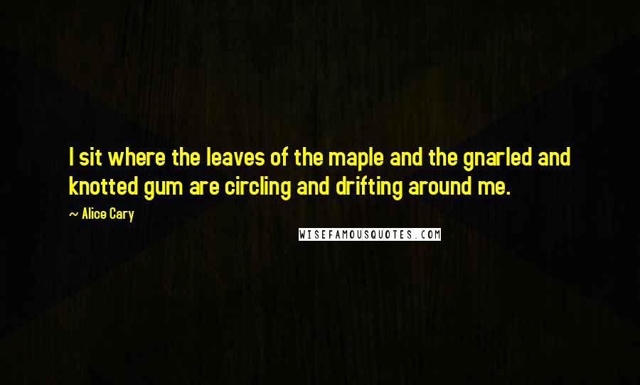 Alice Cary Quotes: I sit where the leaves of the maple and the gnarled and knotted gum are circling and drifting around me.