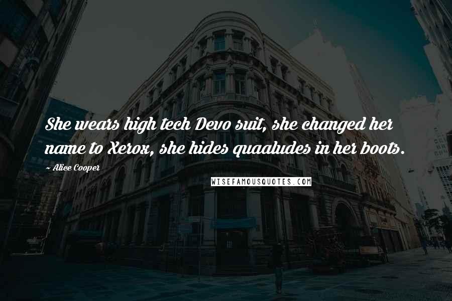 Alice Cooper Quotes: She wears high tech Devo suit, she changed her name to Xerox, she hides quaaludes in her boots.