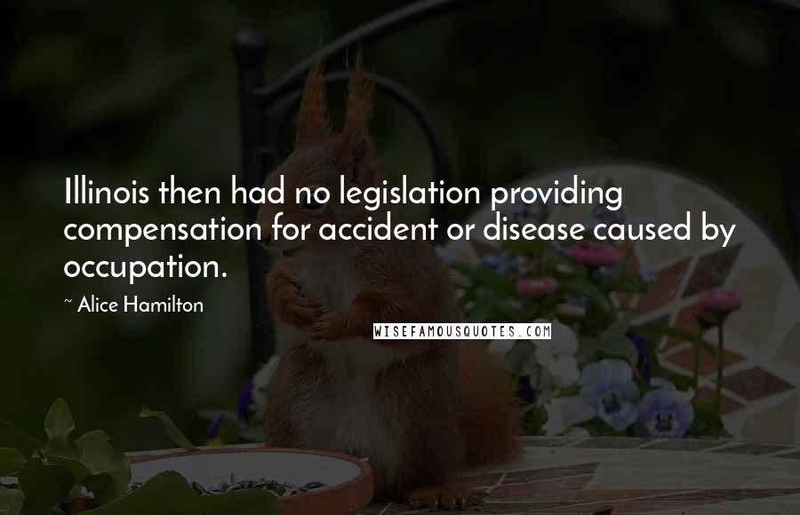 Alice Hamilton Quotes: Illinois then had no legislation providing compensation for accident or disease caused by occupation.