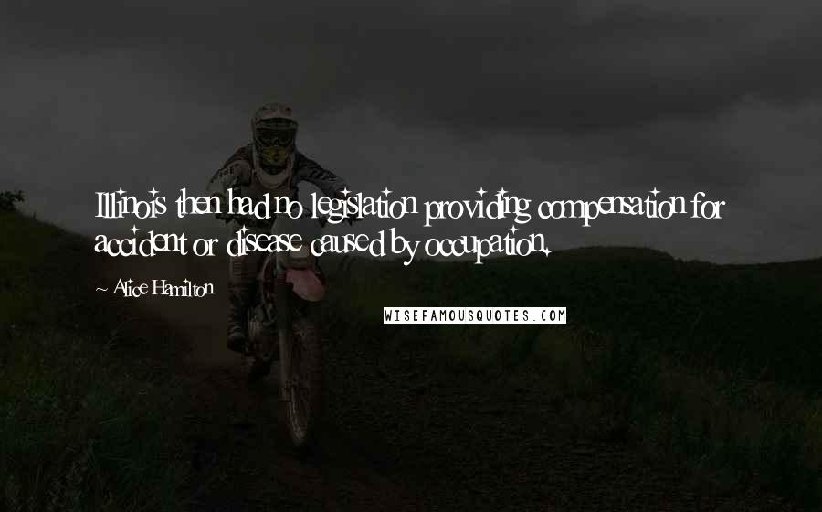 Alice Hamilton Quotes: Illinois then had no legislation providing compensation for accident or disease caused by occupation.