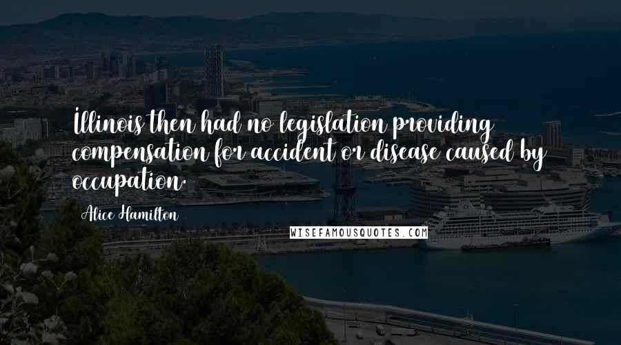 Alice Hamilton Quotes: Illinois then had no legislation providing compensation for accident or disease caused by occupation.