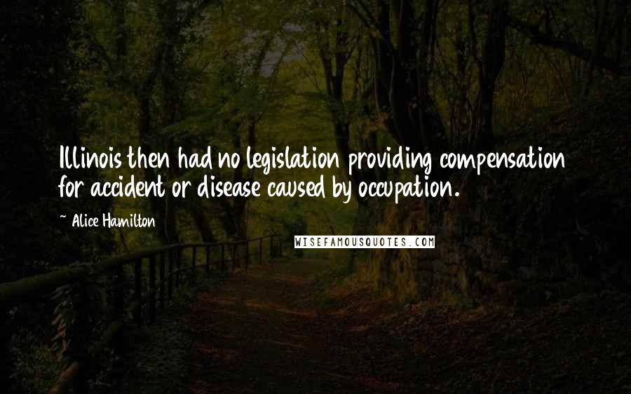 Alice Hamilton Quotes: Illinois then had no legislation providing compensation for accident or disease caused by occupation.