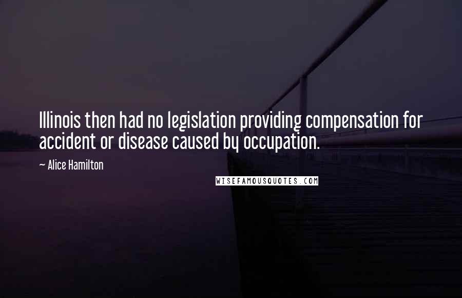 Alice Hamilton Quotes: Illinois then had no legislation providing compensation for accident or disease caused by occupation.