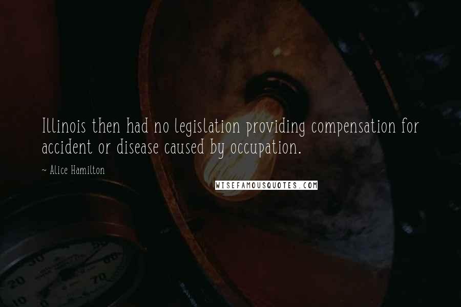 Alice Hamilton Quotes: Illinois then had no legislation providing compensation for accident or disease caused by occupation.