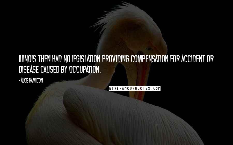 Alice Hamilton Quotes: Illinois then had no legislation providing compensation for accident or disease caused by occupation.