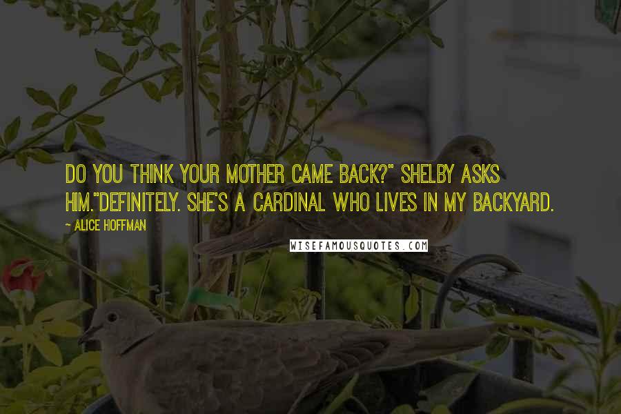 Alice Hoffman Quotes: Do you think your mother came back?" Shelby asks him."Definitely. She's a cardinal who lives in my backyard.