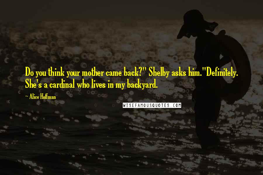 Alice Hoffman Quotes: Do you think your mother came back?" Shelby asks him."Definitely. She's a cardinal who lives in my backyard.