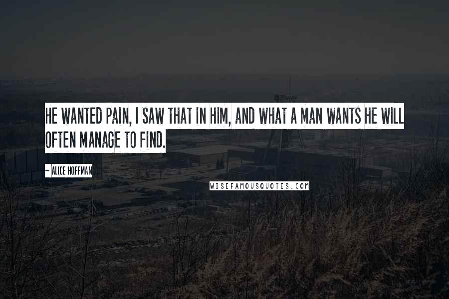 Alice Hoffman Quotes: He wanted pain, I saw that in him, and what a man wants he will often manage to find.