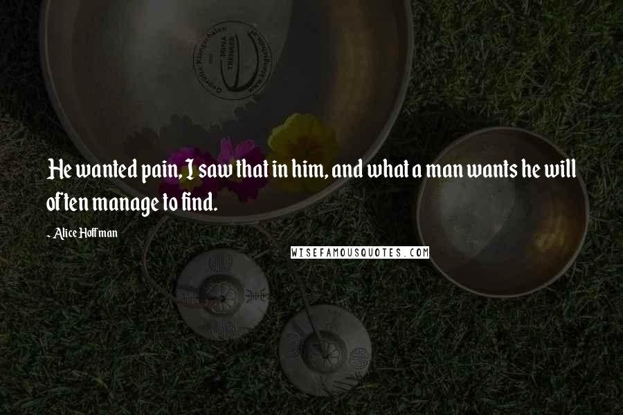 Alice Hoffman Quotes: He wanted pain, I saw that in him, and what a man wants he will often manage to find.