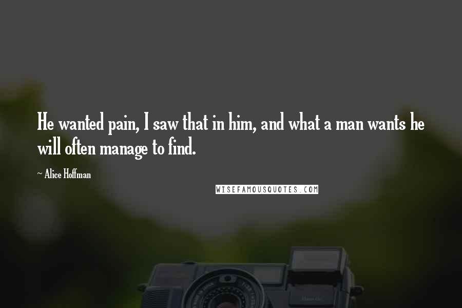 Alice Hoffman Quotes: He wanted pain, I saw that in him, and what a man wants he will often manage to find.