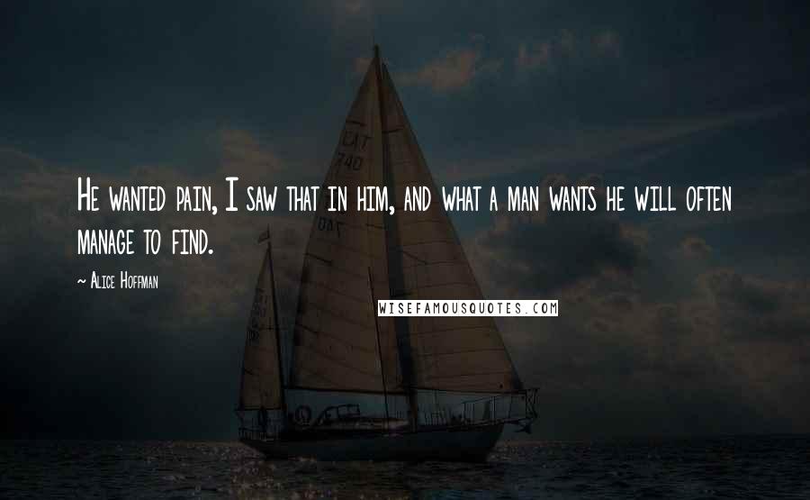 Alice Hoffman Quotes: He wanted pain, I saw that in him, and what a man wants he will often manage to find.