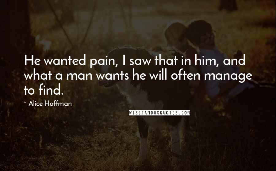 Alice Hoffman Quotes: He wanted pain, I saw that in him, and what a man wants he will often manage to find.