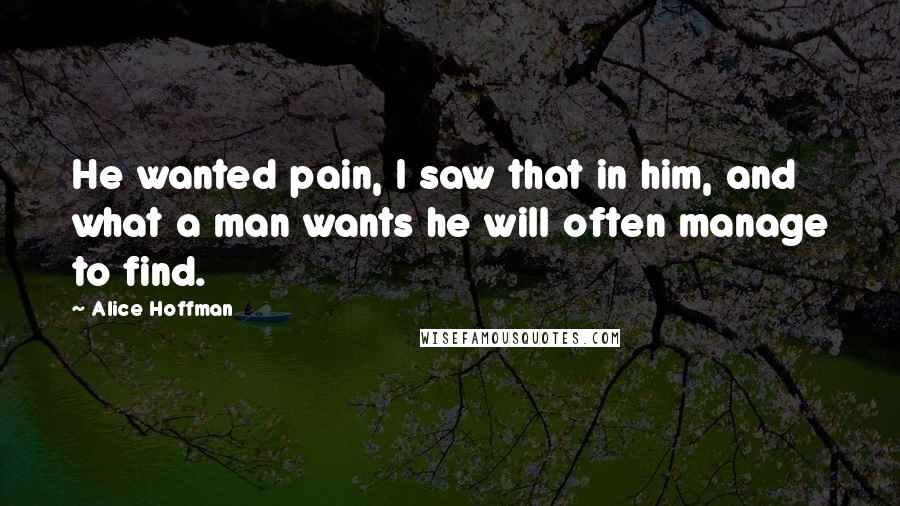 Alice Hoffman Quotes: He wanted pain, I saw that in him, and what a man wants he will often manage to find.
