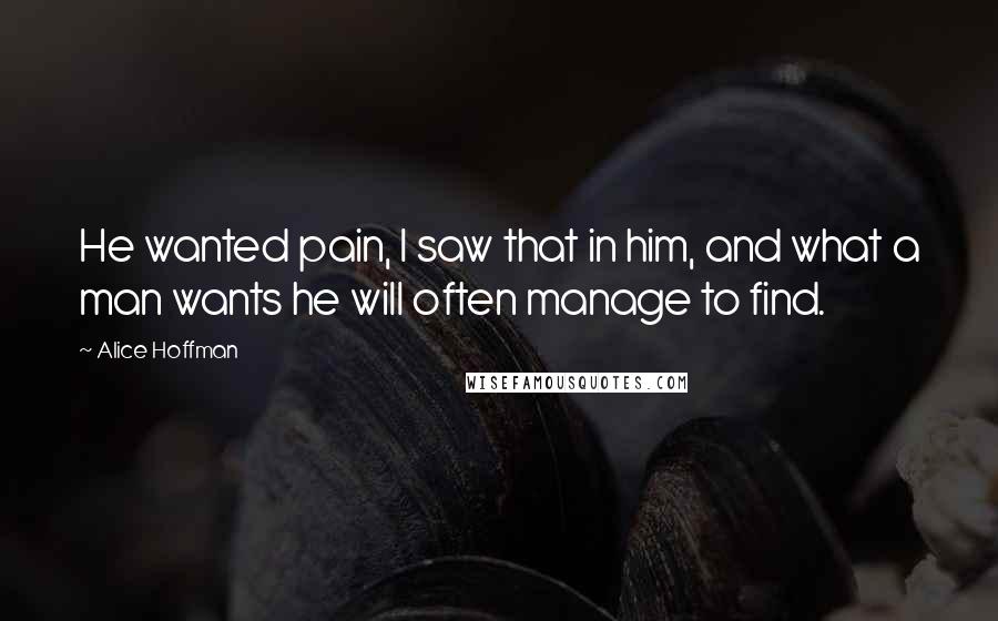 Alice Hoffman Quotes: He wanted pain, I saw that in him, and what a man wants he will often manage to find.