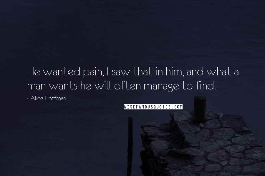 Alice Hoffman Quotes: He wanted pain, I saw that in him, and what a man wants he will often manage to find.