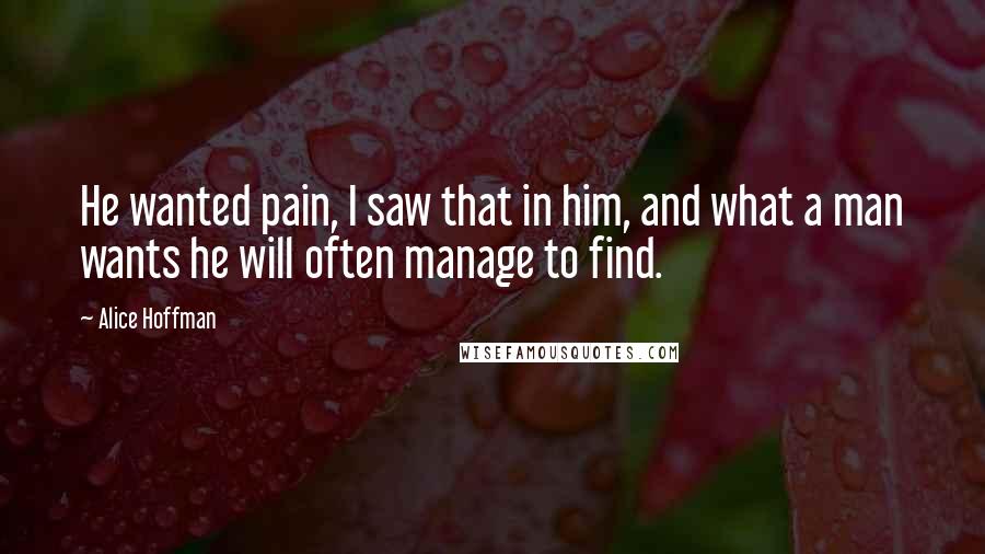 Alice Hoffman Quotes: He wanted pain, I saw that in him, and what a man wants he will often manage to find.