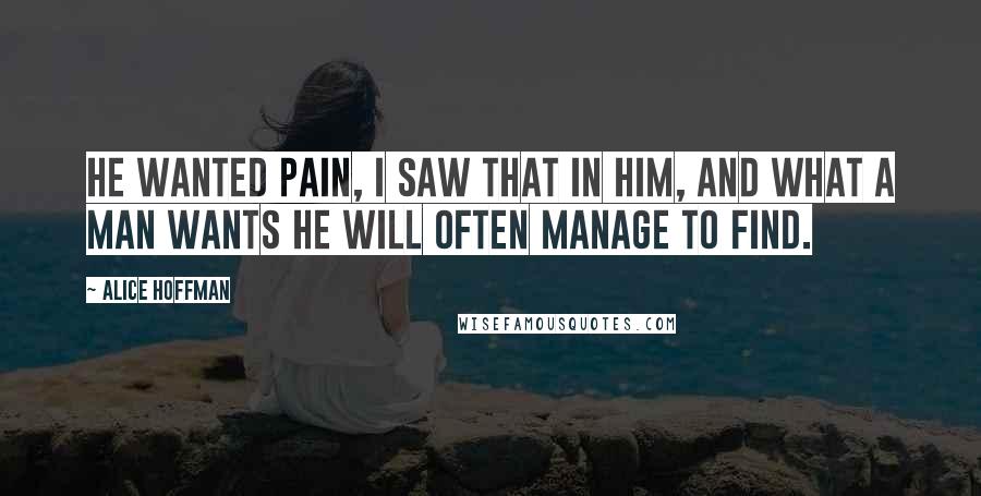 Alice Hoffman Quotes: He wanted pain, I saw that in him, and what a man wants he will often manage to find.