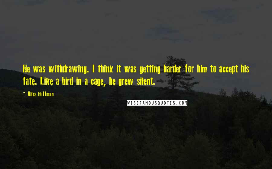 Alice Hoffman Quotes: He was withdrawing. I think it was getting harder for him to accept his fate. Like a bird in a cage, he grew silent.