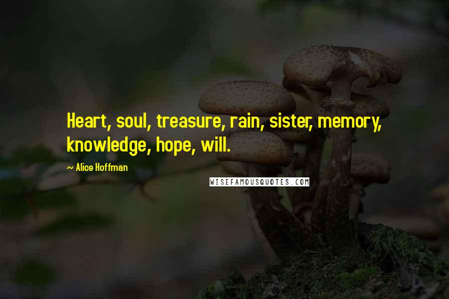 Alice Hoffman Quotes: Heart, soul, treasure, rain, sister, memory, knowledge, hope, will.