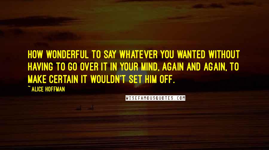 Alice Hoffman Quotes: How wonderful to say whatever you wanted without having to go over it in your mind, again and again, to make certain it wouldn't set him off.