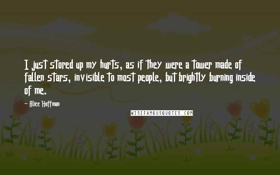 Alice Hoffman Quotes: I just stored up my hurts, as if they were a tower made of fallen stars, invisible to most people, but brightly burning inside of me.