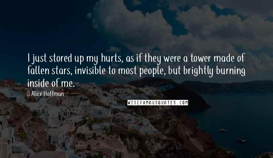 Alice Hoffman Quotes: I just stored up my hurts, as if they were a tower made of fallen stars, invisible to most people, but brightly burning inside of me.