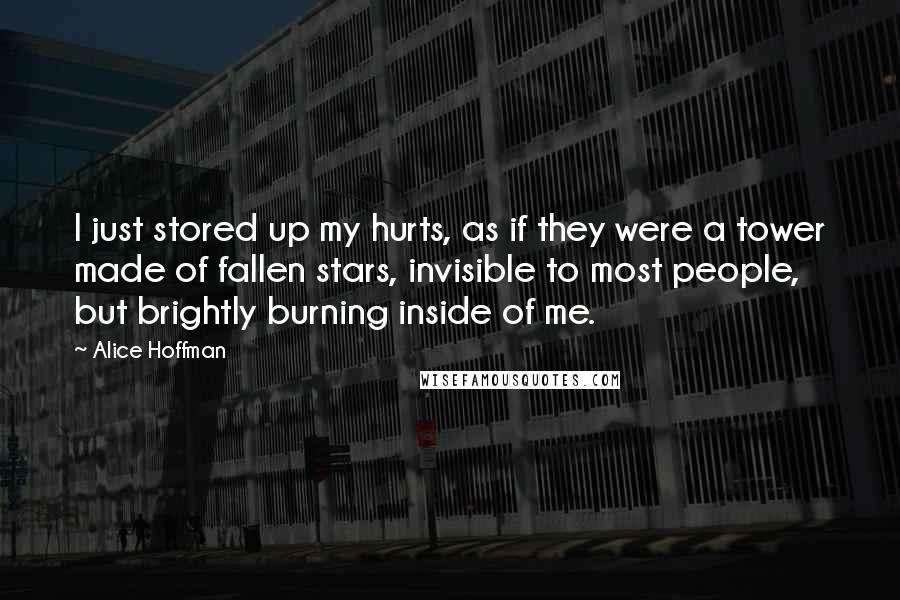 Alice Hoffman Quotes: I just stored up my hurts, as if they were a tower made of fallen stars, invisible to most people, but brightly burning inside of me.