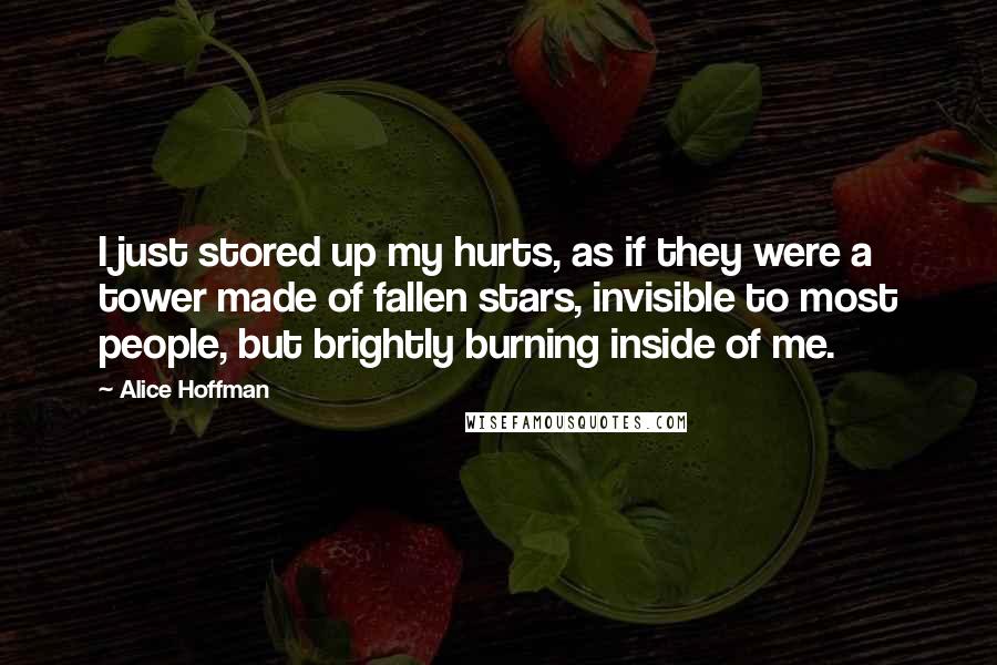 Alice Hoffman Quotes: I just stored up my hurts, as if they were a tower made of fallen stars, invisible to most people, but brightly burning inside of me.