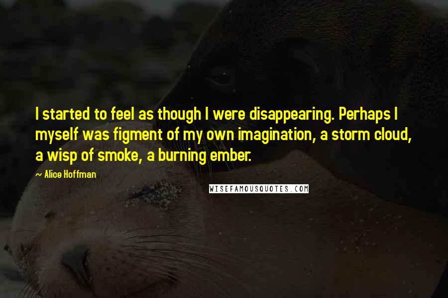 Alice Hoffman Quotes: I started to feel as though I were disappearing. Perhaps I myself was figment of my own imagination, a storm cloud, a wisp of smoke, a burning ember.