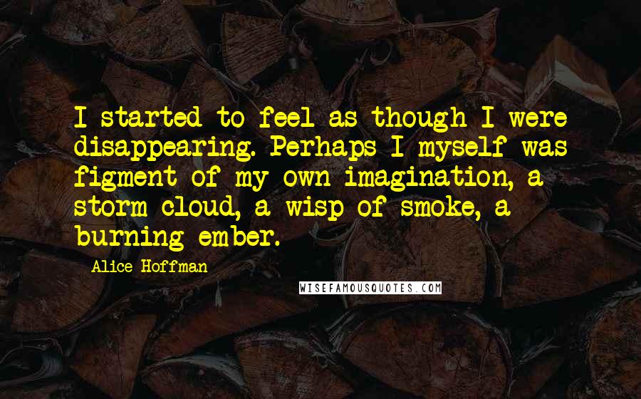 Alice Hoffman Quotes: I started to feel as though I were disappearing. Perhaps I myself was figment of my own imagination, a storm cloud, a wisp of smoke, a burning ember.